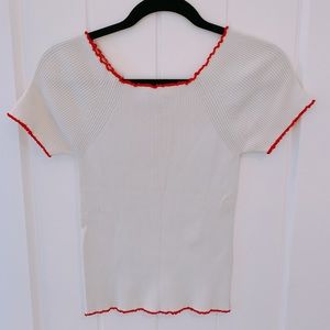 WHITE TEE RED TRIM